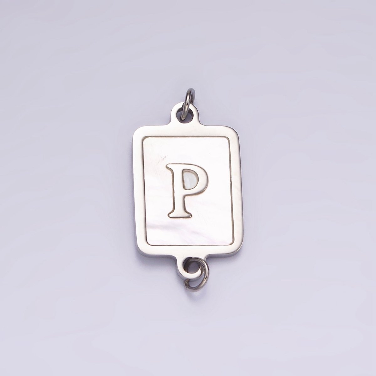 Stainless Steel A-Z Initial Letter Alphabet Shell Pearl Rectangular Silver Connector | A1299 - A1324 - DLUXCA