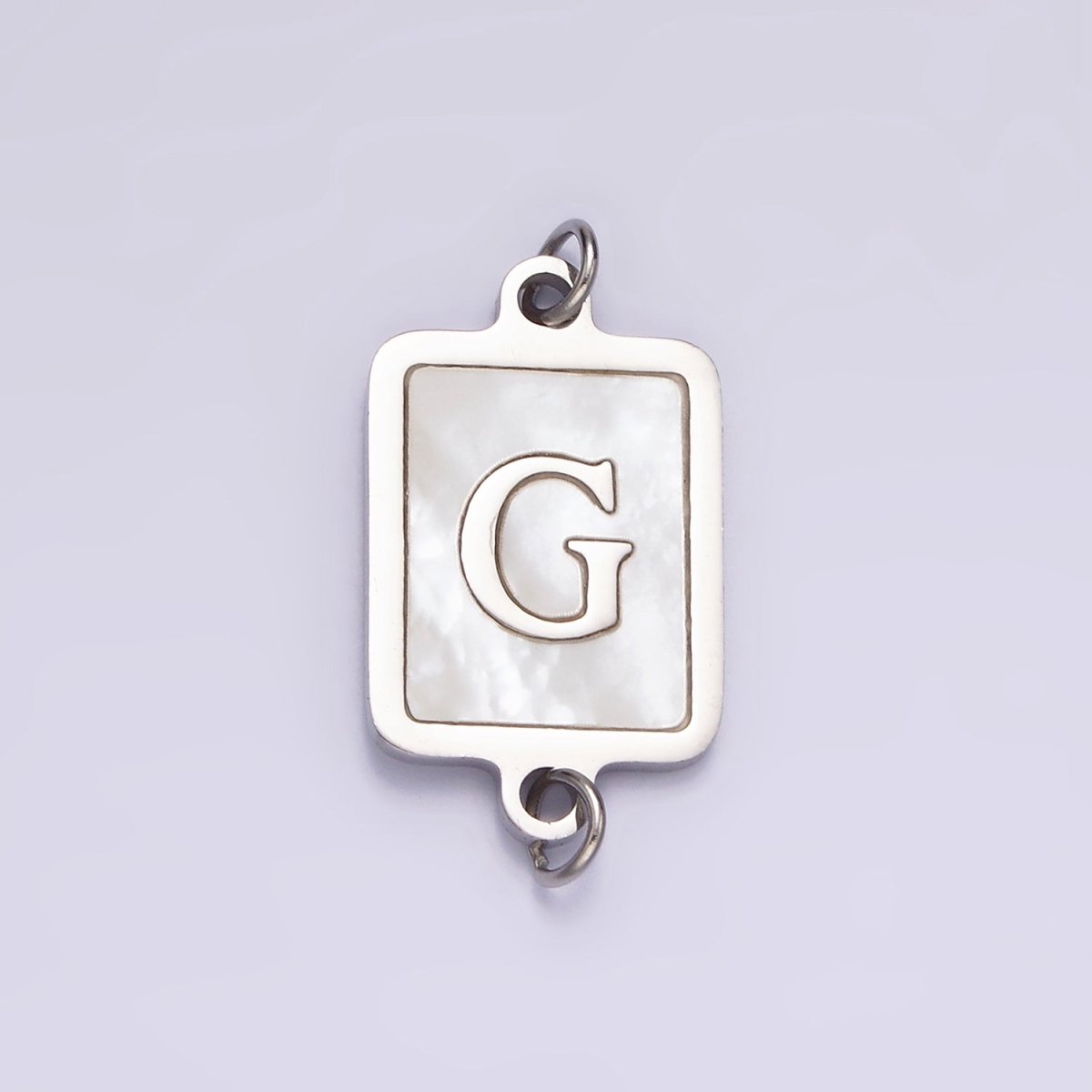 Stainless Steel A-Z Initial Letter Alphabet Shell Pearl Rectangular Silver Connector | A1299 - A1324 - DLUXCA