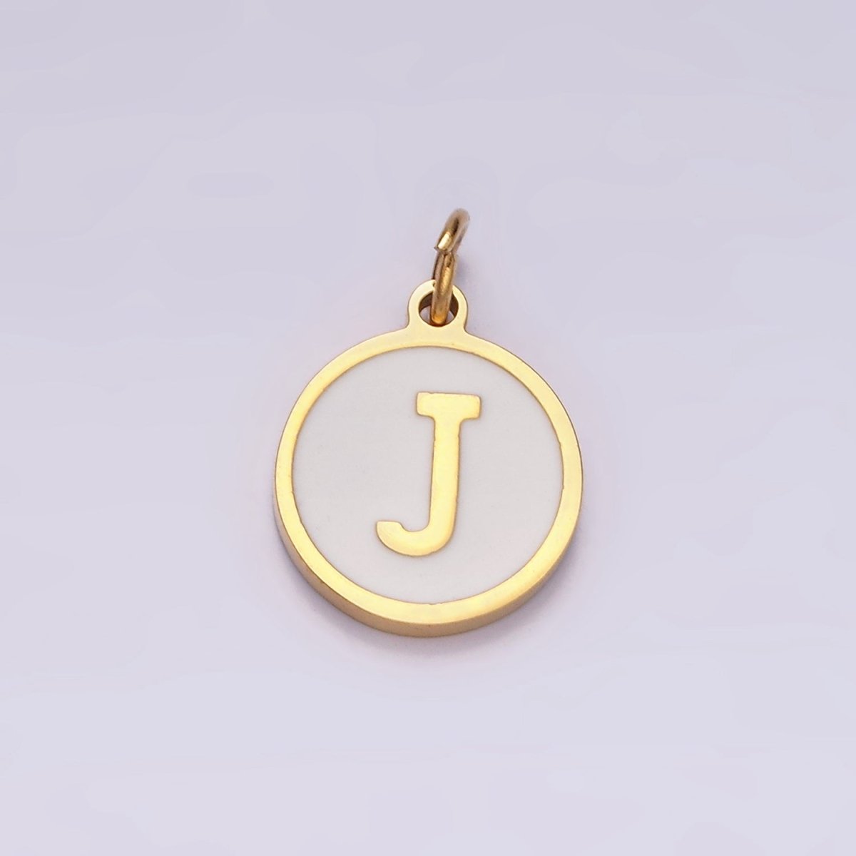 Stainless Steel A-Z Initial Letter Alphabet White Enamel 10mm Round Charm | A1054~A1066 - DLUXCA