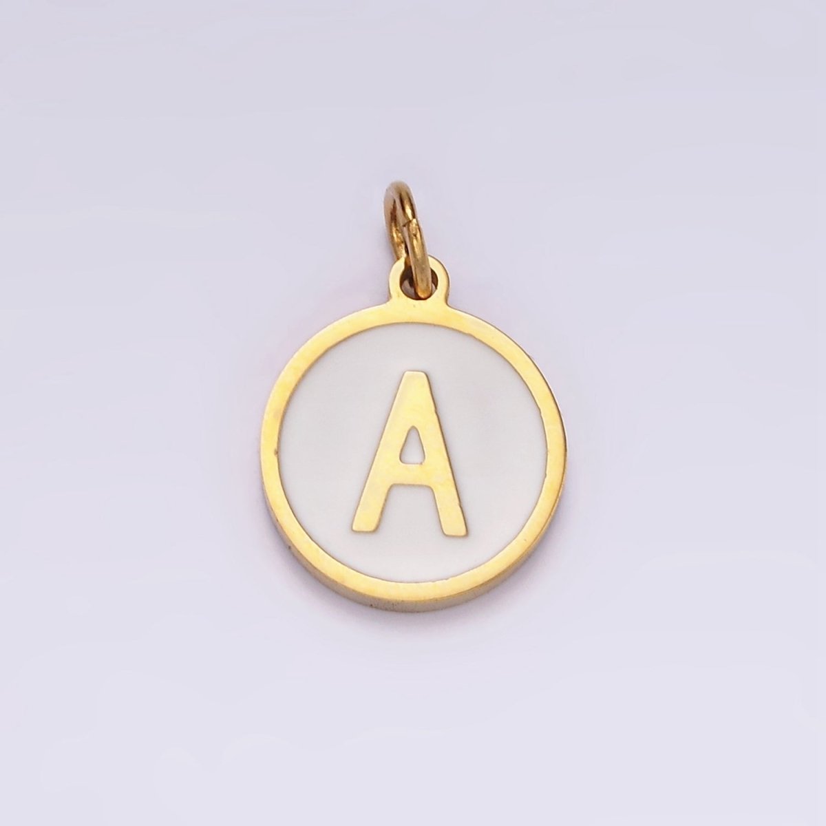 Stainless Steel A-Z Initial Letter Alphabet White Enamel 10mm Round Charm | A1054~A1066 - DLUXCA