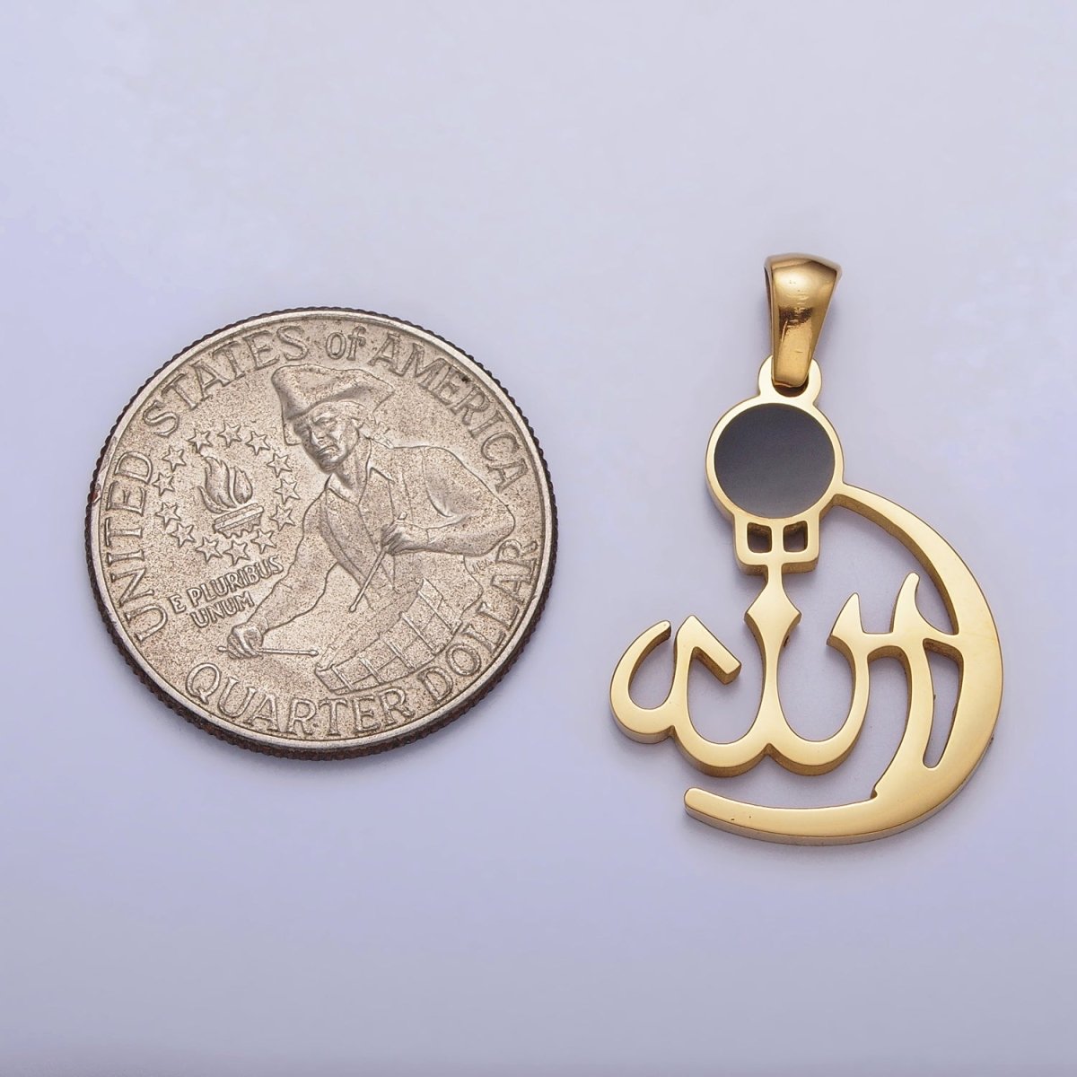 Stainless Steel "Allah" "God" Calligraphy Arabic Muslim Religious Pendant in Gold & Silver J-473 J-486 - DLUXCA