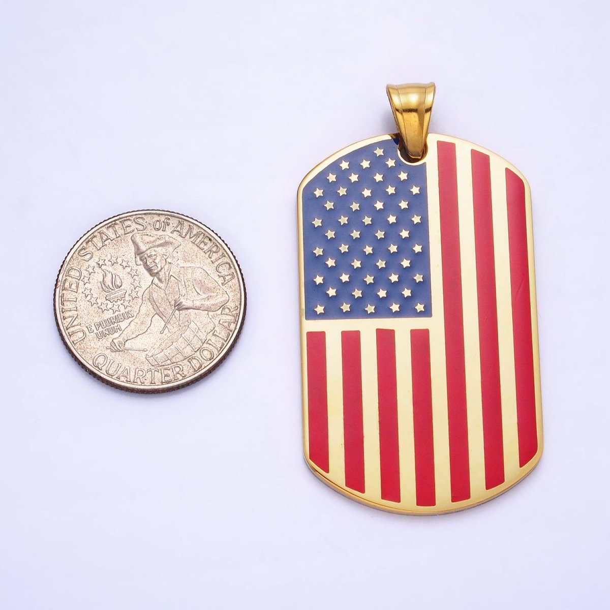 Stainless Steel American Flag Enamel Rectangular Tag Pendant in Gold & Silver | P-1106 - DLUXCA