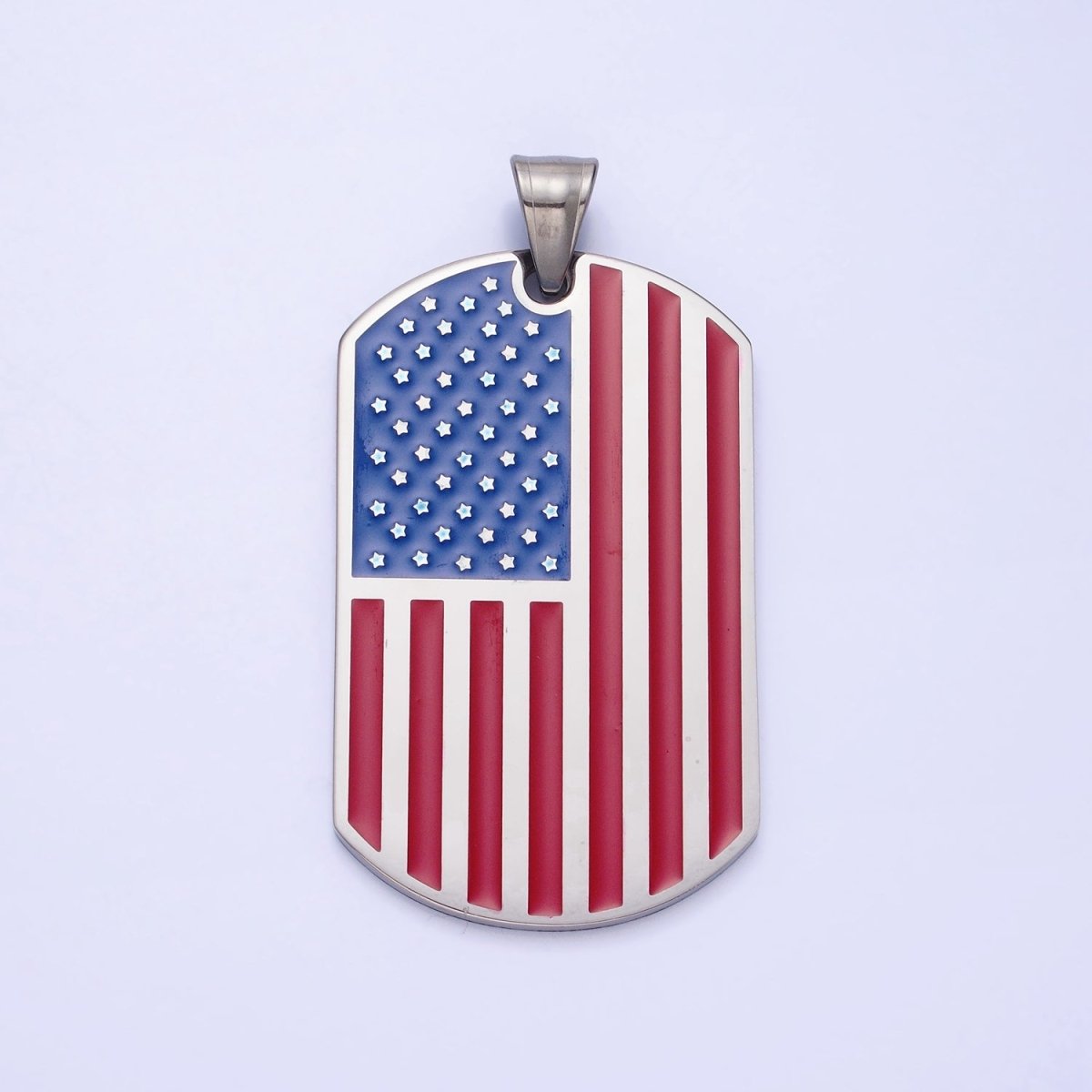 Stainless Steel American Flag Enamel Rectangular Tag Pendant in Gold & Silver | P-1106 - DLUXCA