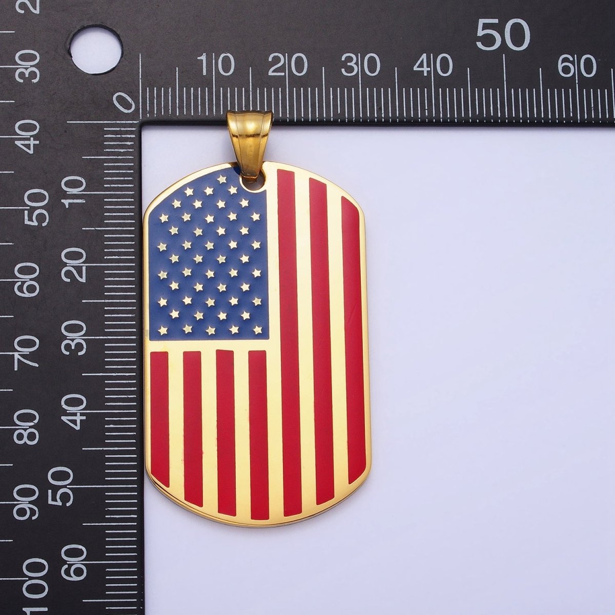 Stainless Steel American Flag Enamel Rectangular Tag Pendant in Gold & Silver | P-1106 - DLUXCA