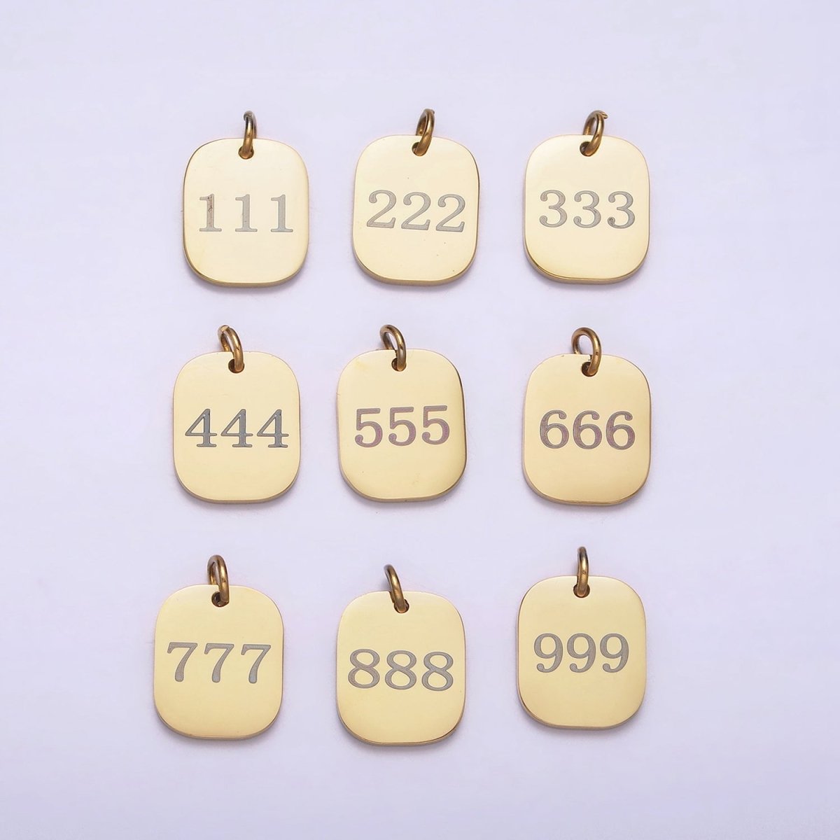 Stainless Steel Angel Number Numerology Engraved 14mm Gold Charm P-570~P-578 - DLUXCA