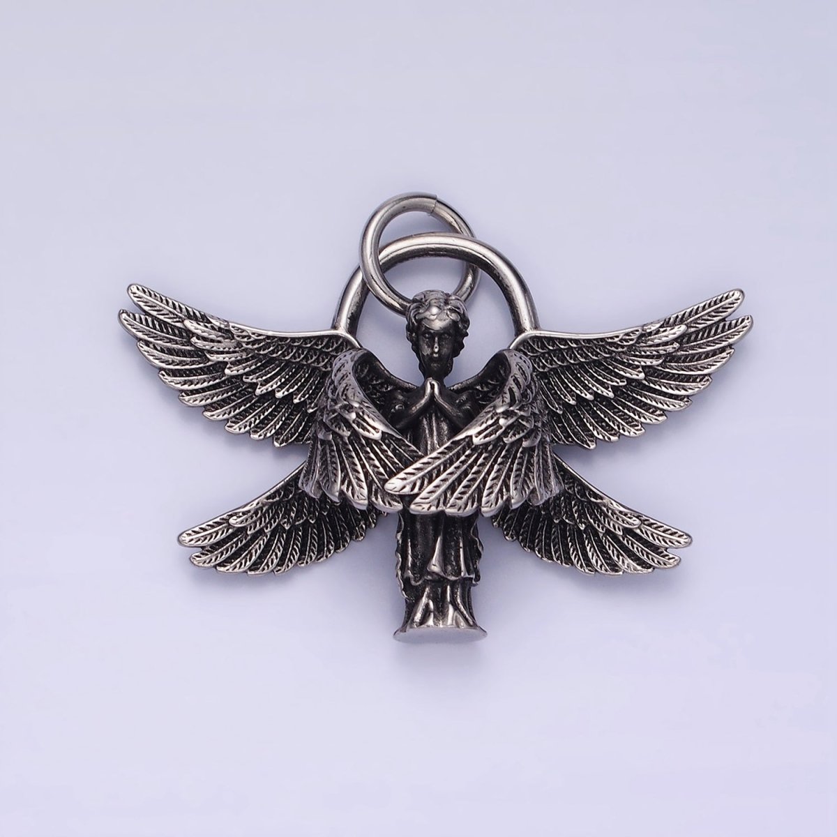 Stainless Steel Angel Wings Pendant Double Wing Charm Antique Silver Dark Pendant P-1369 - DLUXCA