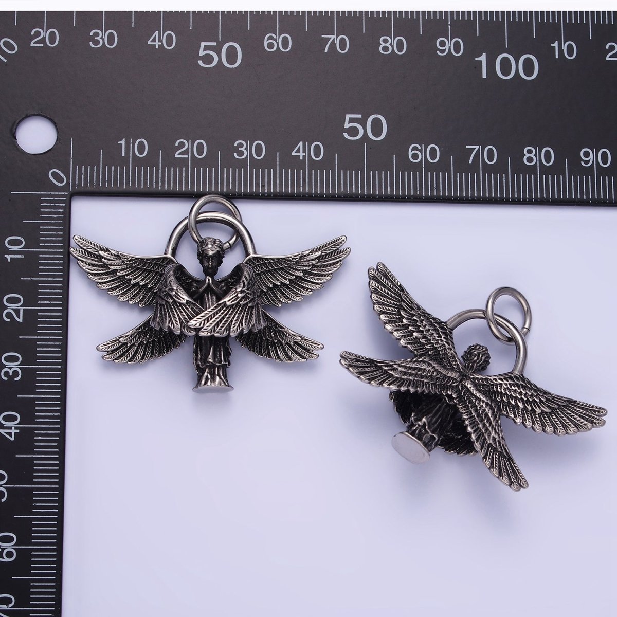 Stainless Steel Angel Wings Pendant Double Wing Charm Antique Silver Dark Pendant P-1369 - DLUXCA