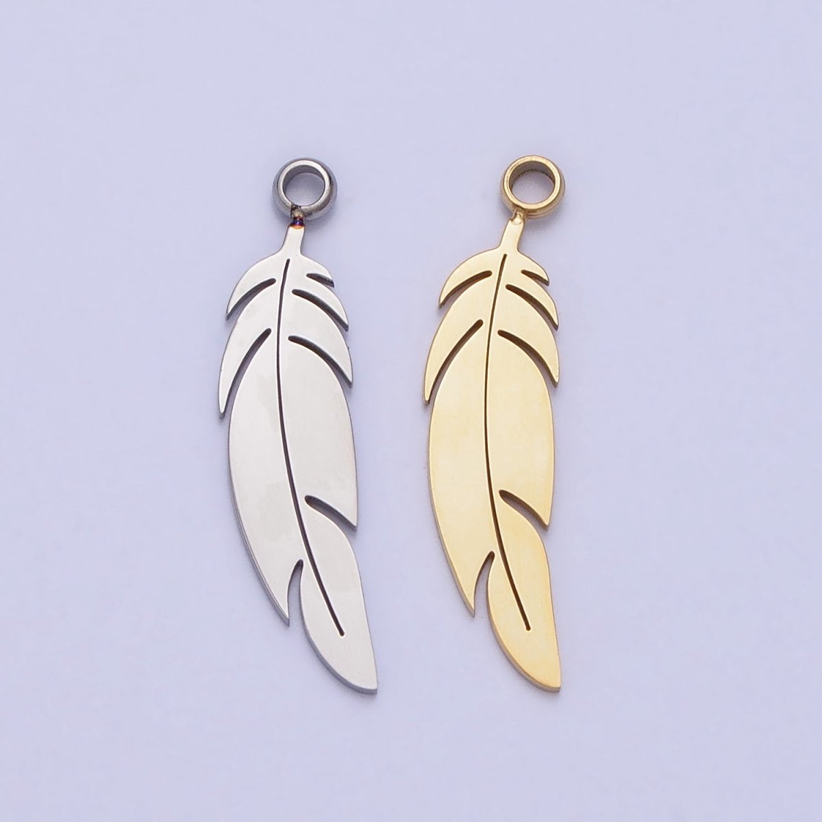 Stainless Steel Animal Feather Nature Leaf Charm in Gold & Silver | P-900 - DLUXCA