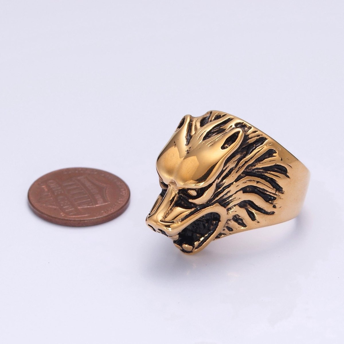 Stainless Steel Antique Gold Wolf Head Biker Ring for Men Jewelry S-012 S-013 - DLUXCA