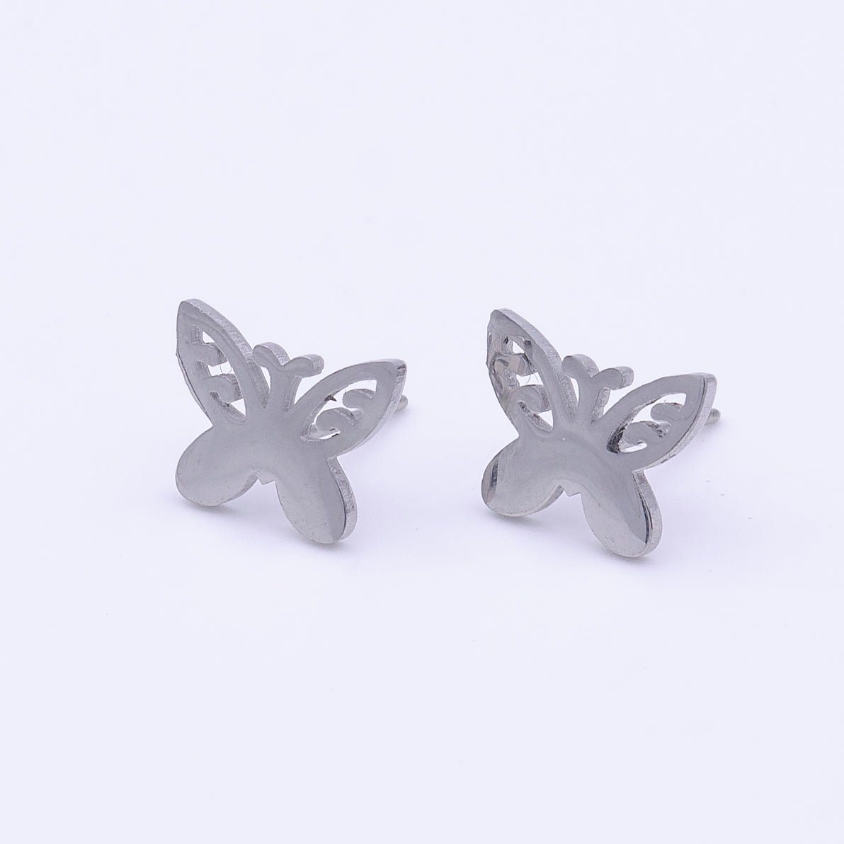 Stainless Steel Artisan Butterfly Mariposa Silver Studs Earrings | Y-254 - DLUXCA