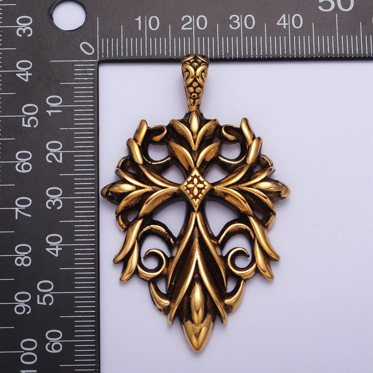 Stainless Steel Artisan Cross Religious Black Gold Pendant J-066 - DLUXCA