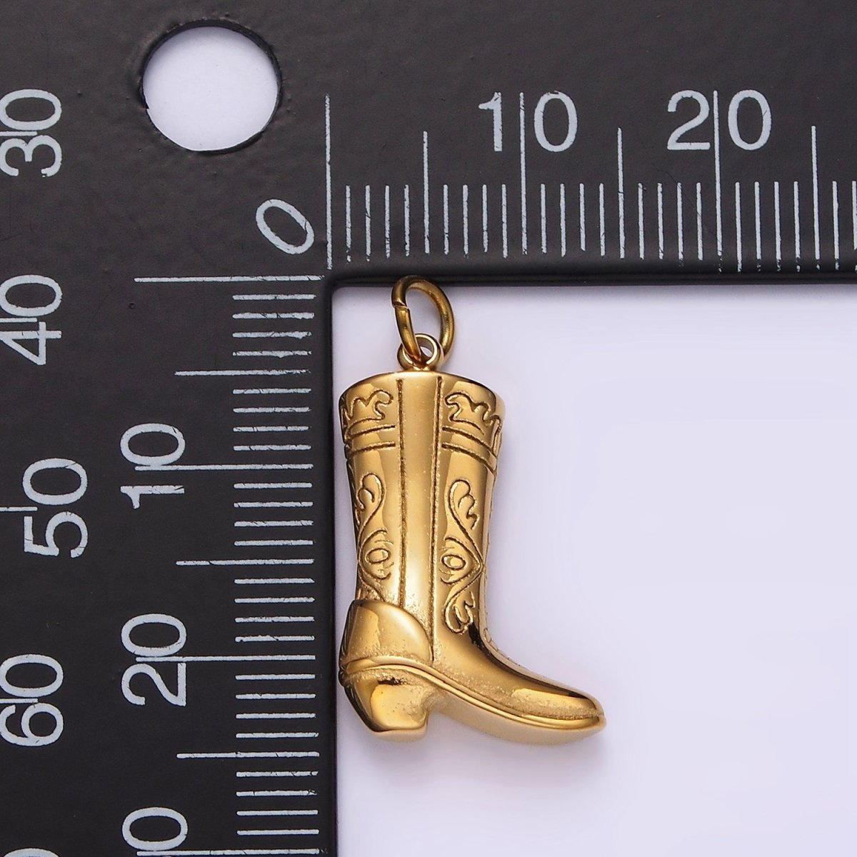 Stainless Steel Artisan Engraved Puffed Cowboy Boots Shoes Charm in Gold & Silver | P1273 P1274 - DLUXCA