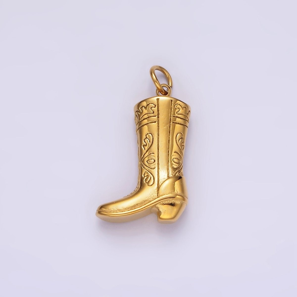 Stainless Steel Artisan Engraved Puffed Cowboy Boots Shoes Charm in Gold & Silver | P1273 P1274 - DLUXCA