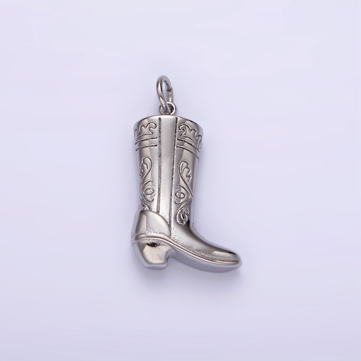 Stainless Steel Artisan Engraved Puffed Cowboy Boots Shoes Charm in Gold & Silver | P1273 P1274 - DLUXCA