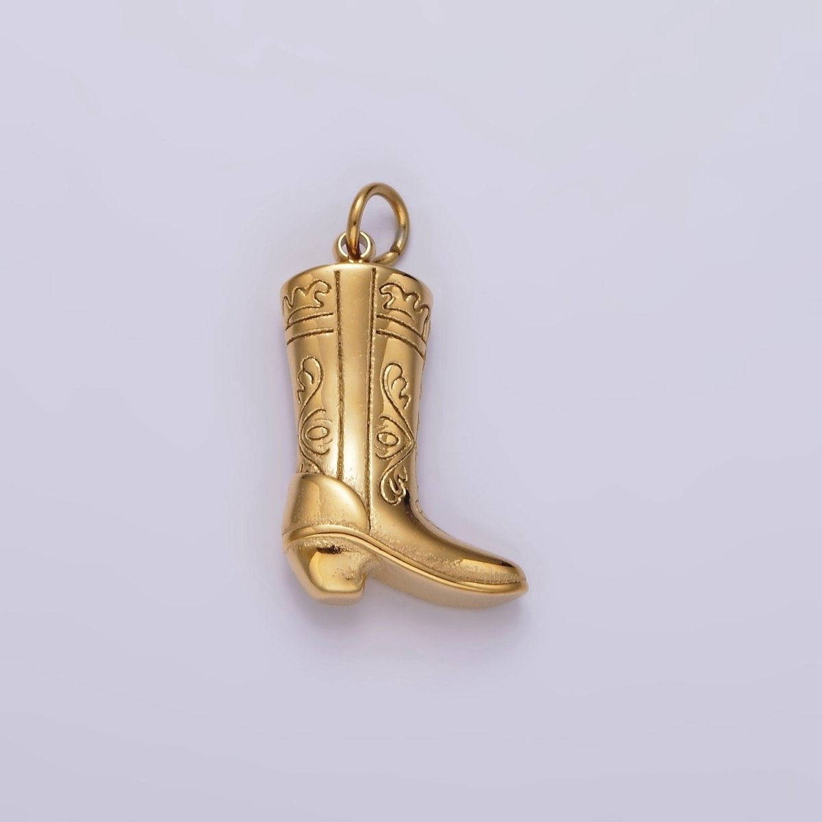 Stainless Steel Artisan Engraved Puffed Cowboy Boots Shoes Charm in Gold & Silver | P1273 P1274 - DLUXCA