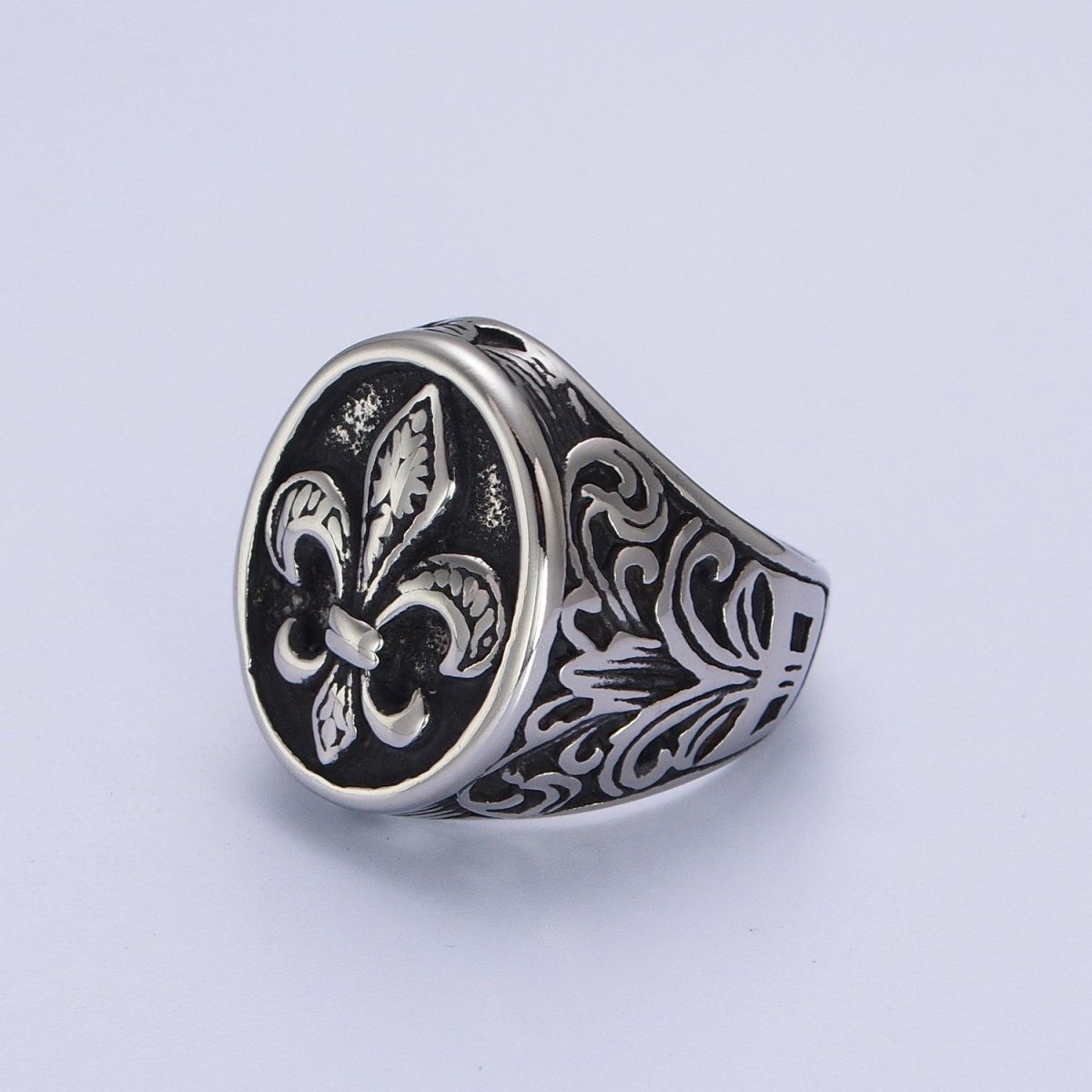 Stainless Steel Artisan Fleur De Lis Signet Ring in Gold & Silver | Y-517 ~ Y-520, Y-537 ~ Y-539 - DLUXCA