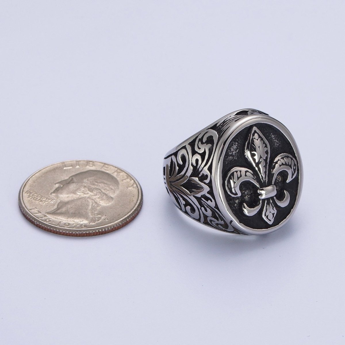 Stainless Steel Artisan Fleur De Lis Signet Ring in Gold & Silver | Y-517 ~ Y-520, Y-537 ~ Y-539 - DLUXCA