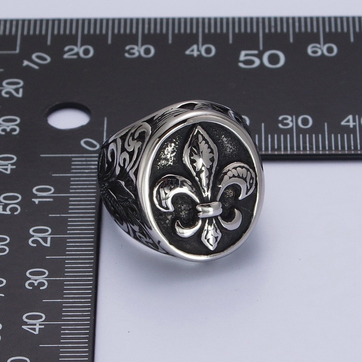 Stainless Steel Artisan Fleur De Lis Signet Ring in Gold