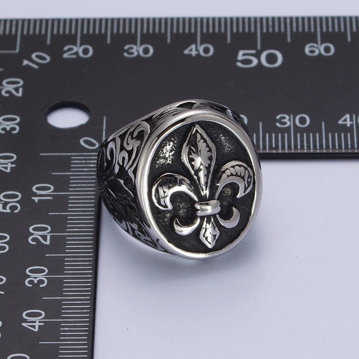 Stainless Steel Artisan Fleur De Lis Signet Ring in Gold & Silver | Y-517 ~ Y-520, Y-537 ~ Y-539 - DLUXCA