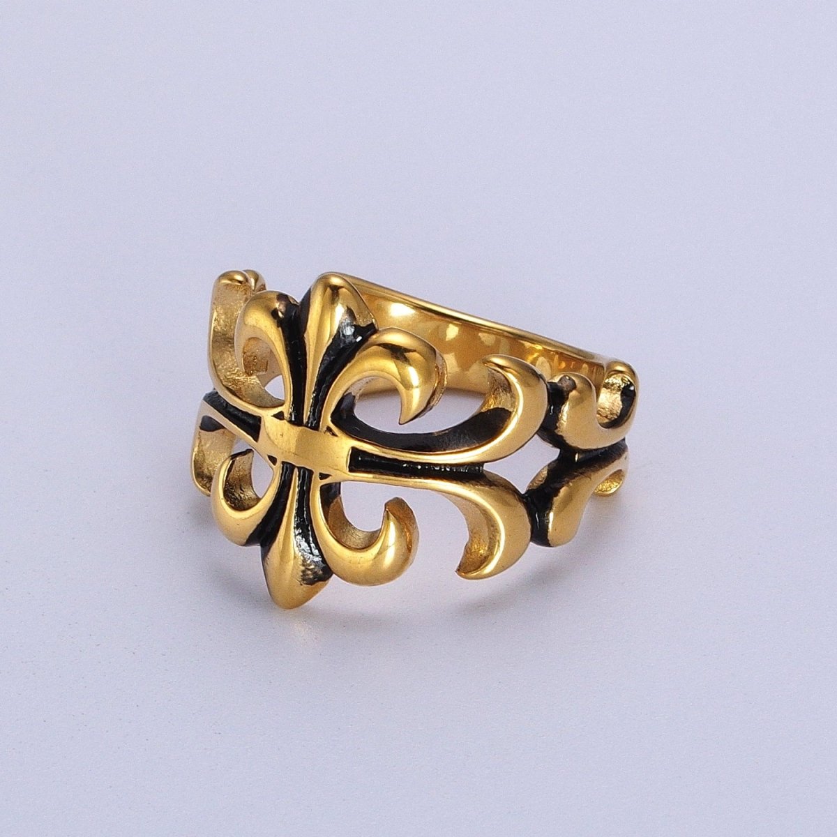 Stainless Steel Artisan Multiple Fleur De Lis Gold Ring | Y-521 ~ Y-524 - DLUXCA