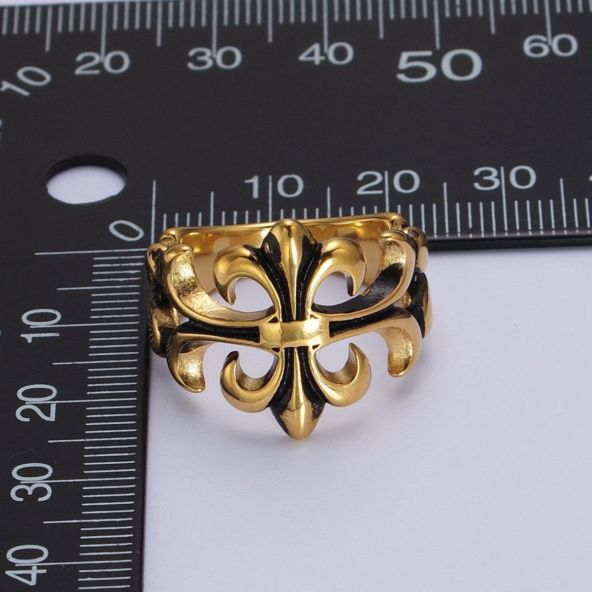 Stainless Steel Artisan Multiple Fleur De Lis Gold Ring | Y-521 ~ Y-524 - DLUXCA
