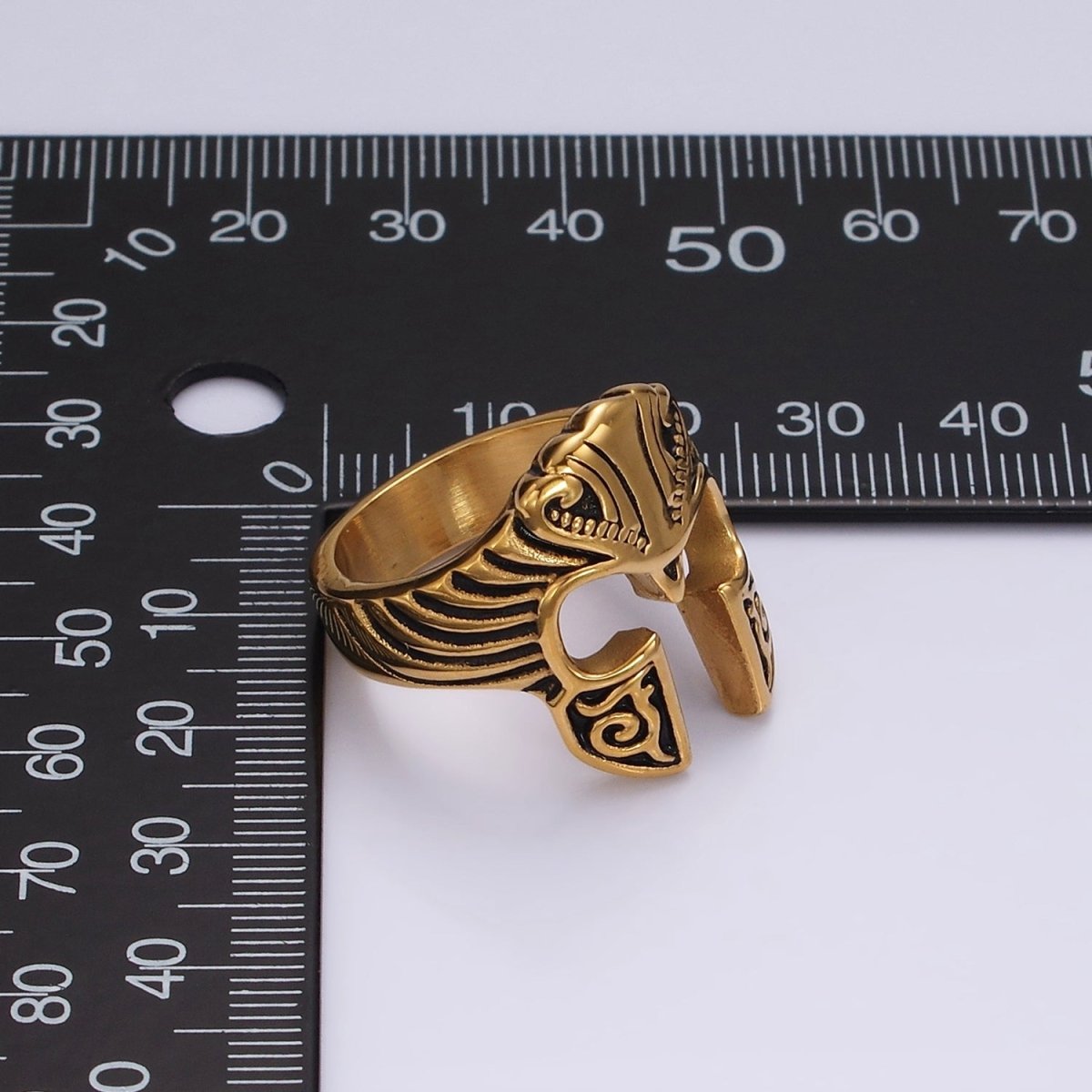 Stainless Steel Artisan Warrior Helmet Open Ring in Gold & Silver | O1228 - O1233 - DLUXCA