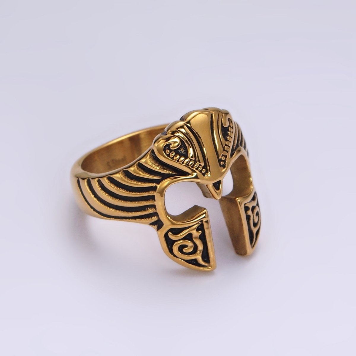 Stainless Steel Artisan Warrior Helmet Open Ring in Gold & Silver | O1228 - O1233 - DLUXCA