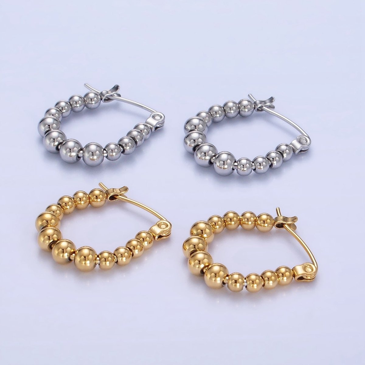 Stainless Steel Beaded Bubble Latch Hoop Earrings in Gold & Silver | AB1394 AB1395 - DLUXCA