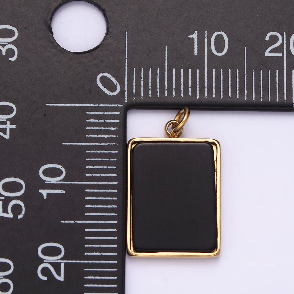 Stainless Steel Black Acrylic Rectangular Tag Bezel Charm in Gold & Silver | P1312 P1313 - DLUXCA