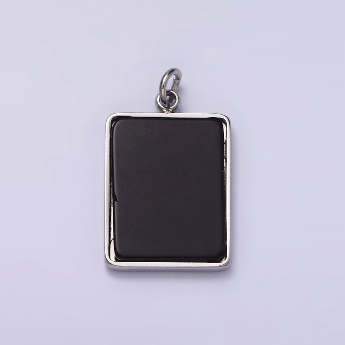 Stainless Steel Black Acrylic Rectangular Tag Bezel Charm in Gold & Silver | P1312 P1313 - DLUXCA