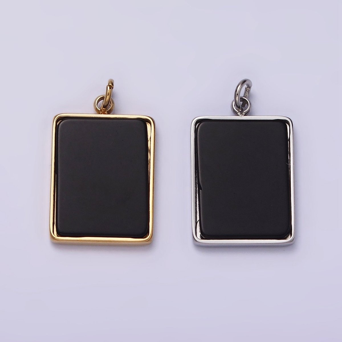 Stainless Steel Black Acrylic Rectangular Tag Bezel Charm in Gold & Silver | P1312 P1313 - DLUXCA