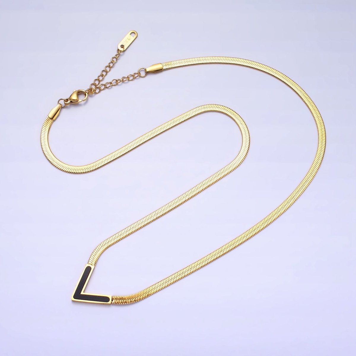 Stainless Steel Black Arrow 3mm Snake Herringbone 17 Inch Geometric Chain Necklace | WA-1628 Clearance Pricing - DLUXCA