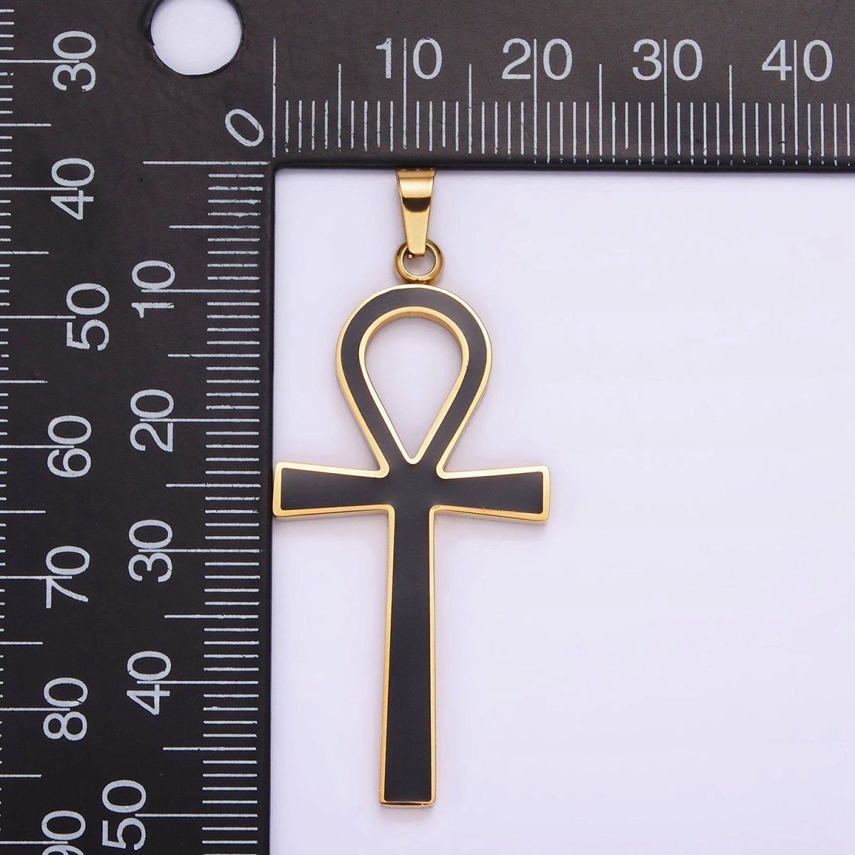 Stainless Steel Black Enamel Lined Egyptian Ankh Cross Pendant in Gold & Silver | P-755 P-756 - DLUXCA