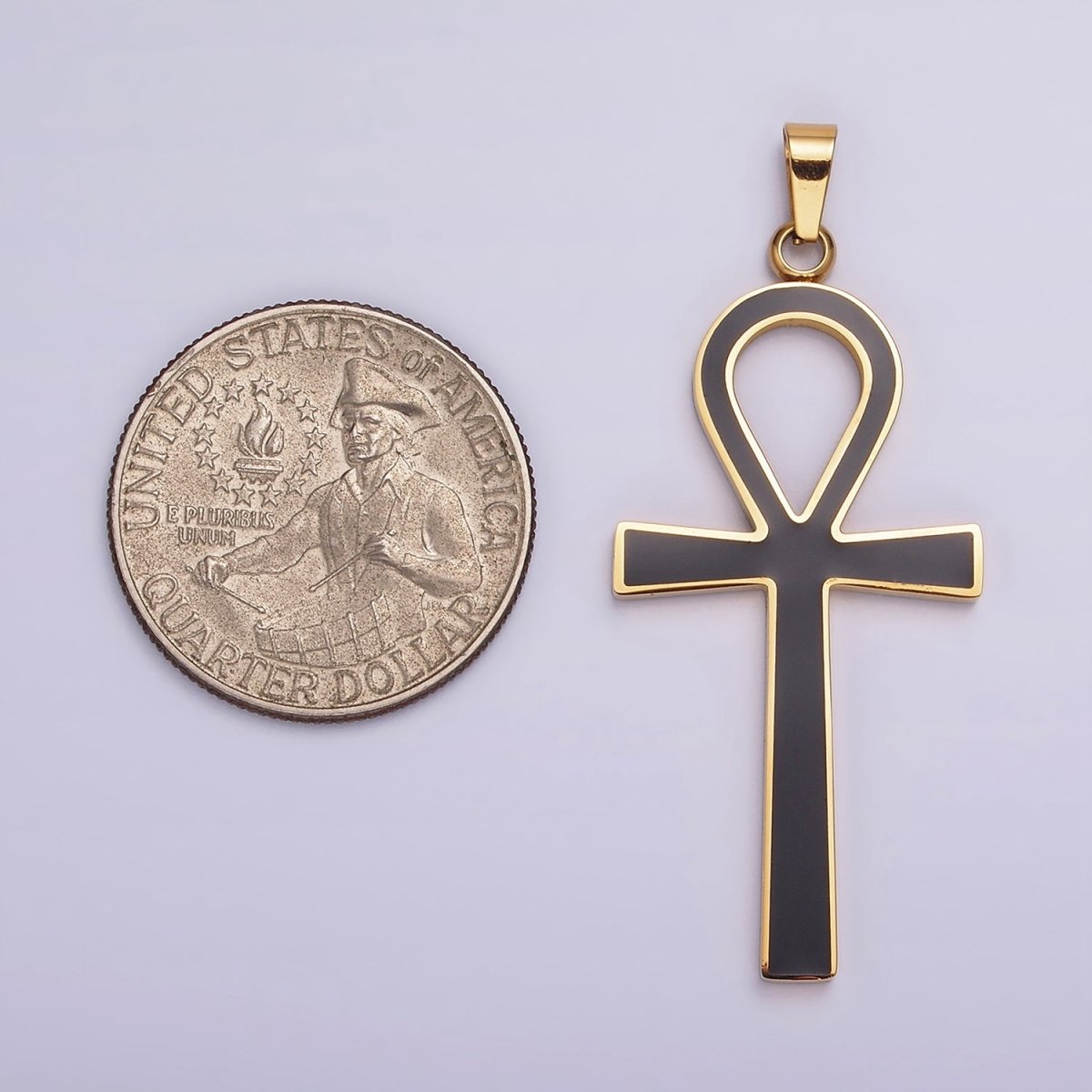 Stainless Steel Black Enamel Lined Egyptian Ankh Cross Pendant in Gold & Silver | P-755 P-756 - DLUXCA