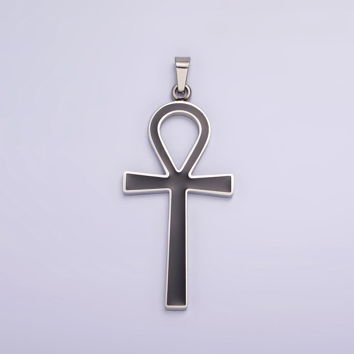 Stainless Steel Black Enamel Lined Egyptian Ankh Cross Pendant in Gold & Silver | P-755 P-756 - DLUXCA