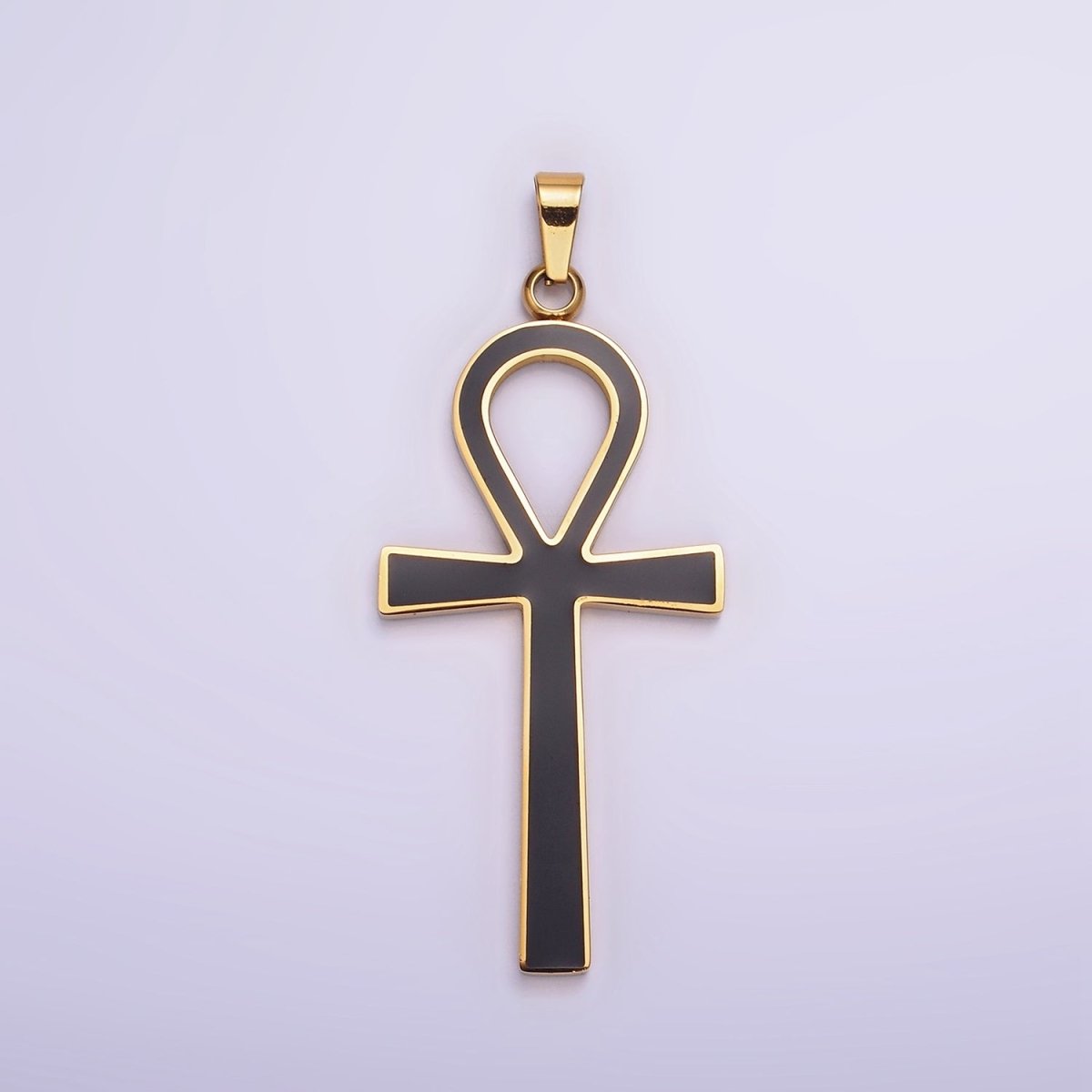 Stainless Steel Black Enamel Lined Egyptian Ankh Cross Pendant in Gold & Silver | P-755 P-756 - DLUXCA