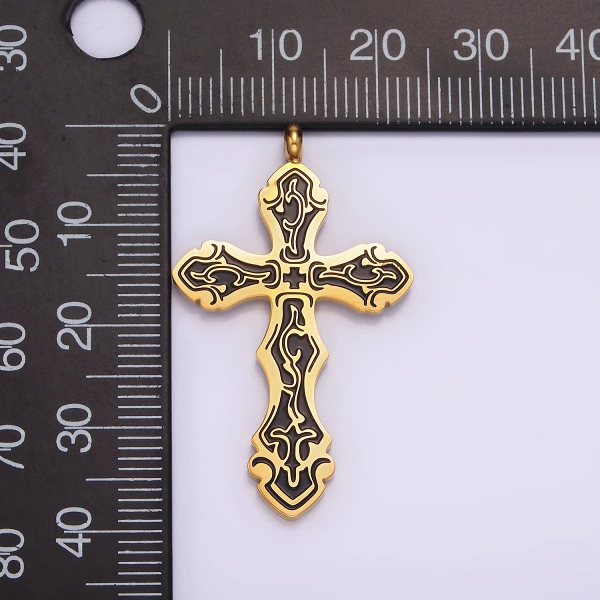 Stainless Steel Black Holy Spirit Sword Artisan Wave Baptism Passion Cross Pendant in Gold & Silver | P-667 ~ P-668 - DLUXCA