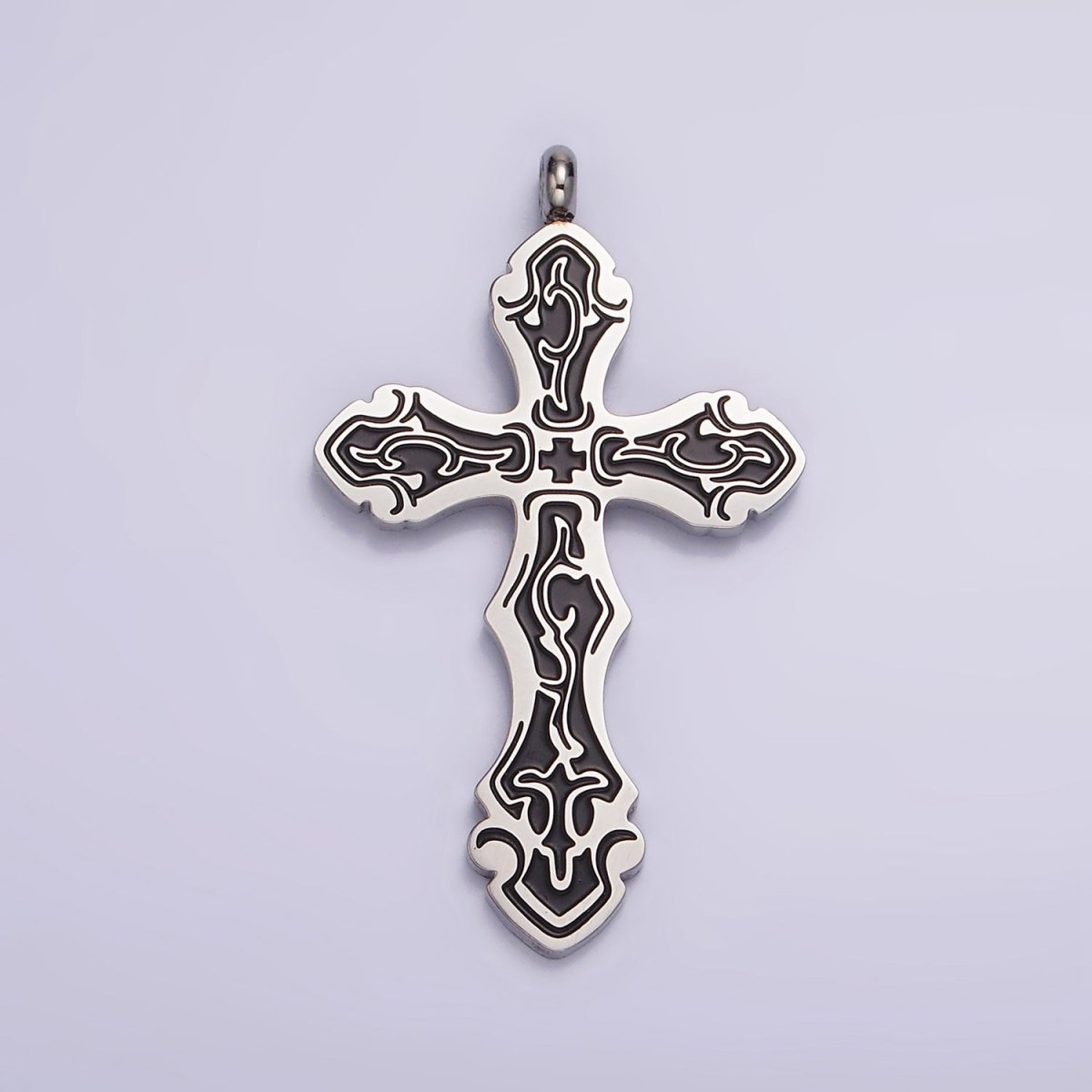 Stainless Steel Black Holy Spirit Sword Artisan Wave Baptism Passion Cross Pendant in Gold & Silver | P-667 ~ P-668 - DLUXCA