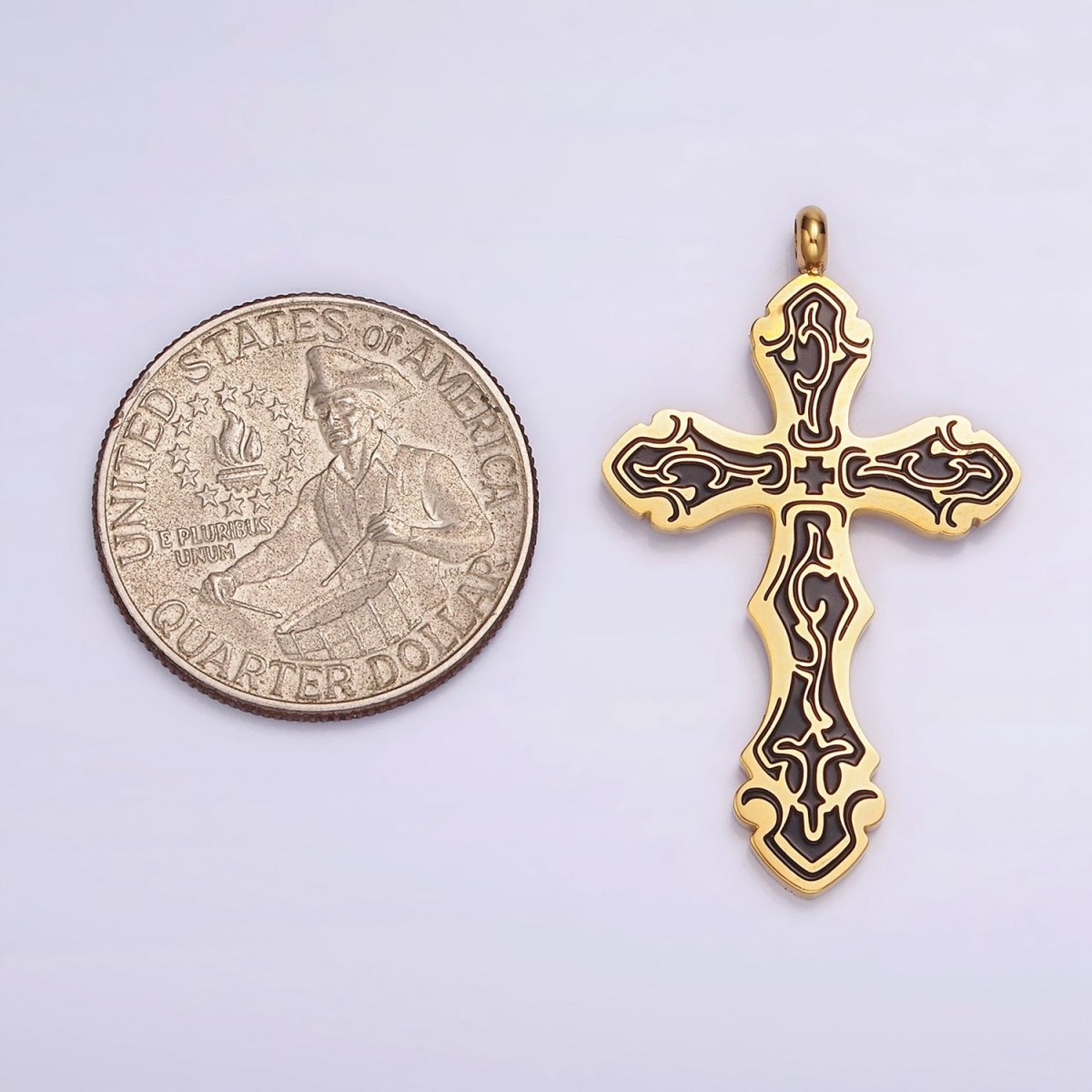 Stainless Steel Black Holy Spirit Sword Artisan Wave Baptism Passion Cross Pendant in Gold & Silver | P-667 ~ P-668 - DLUXCA