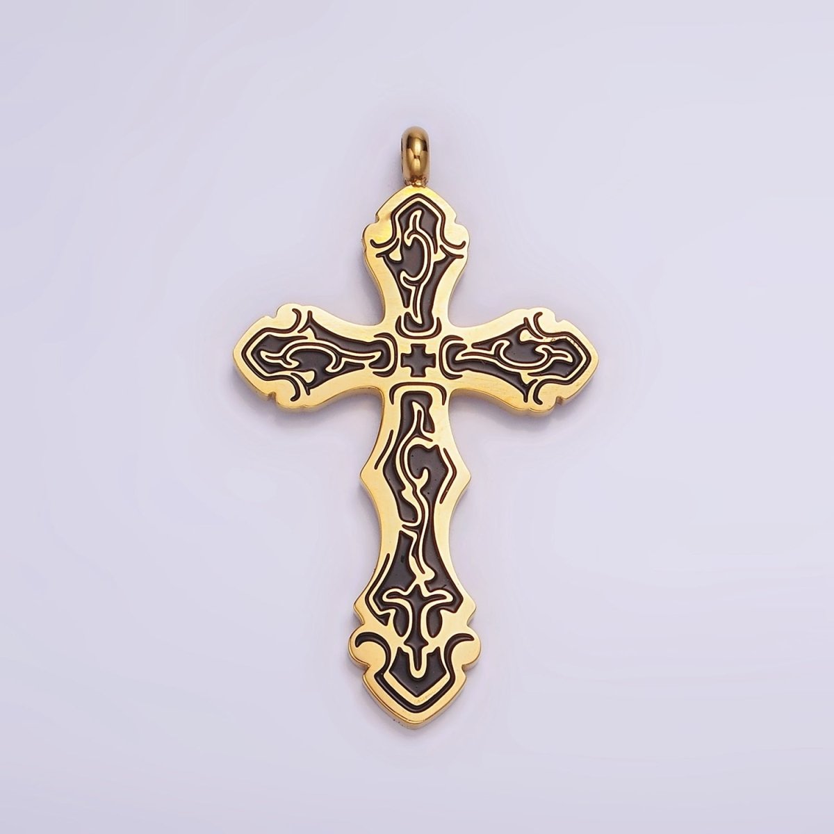 Stainless Steel Black Holy Spirit Sword Artisan Wave Baptism Passion Cross Pendant in Gold & Silver | P-667 ~ P-668 - DLUXCA