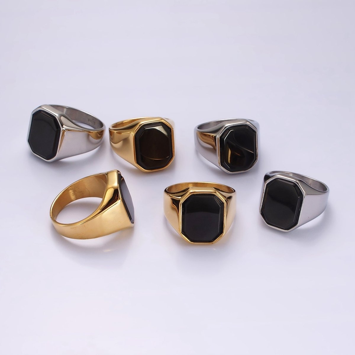 Stainless Steel Black Onyx Edged Men Signet Ring in Gold & Silver | O1249 - O1254 - DLUXCA