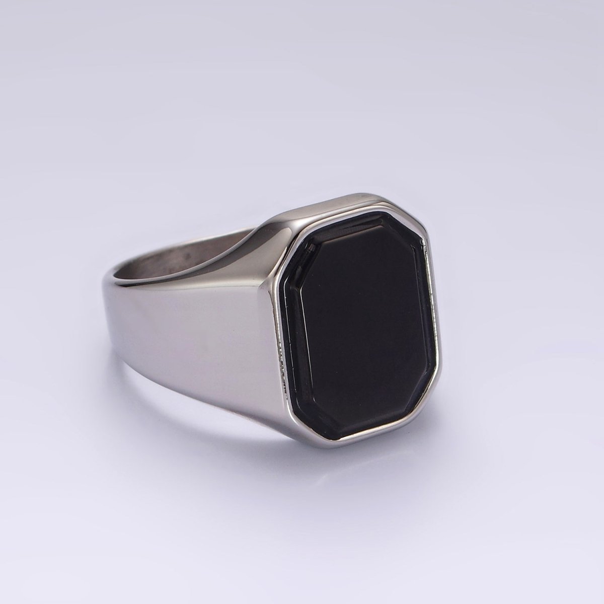 Stainless Steel Black Onyx Edged Men Signet Ring in Gold & Silver | O1249 - O1254 - DLUXCA