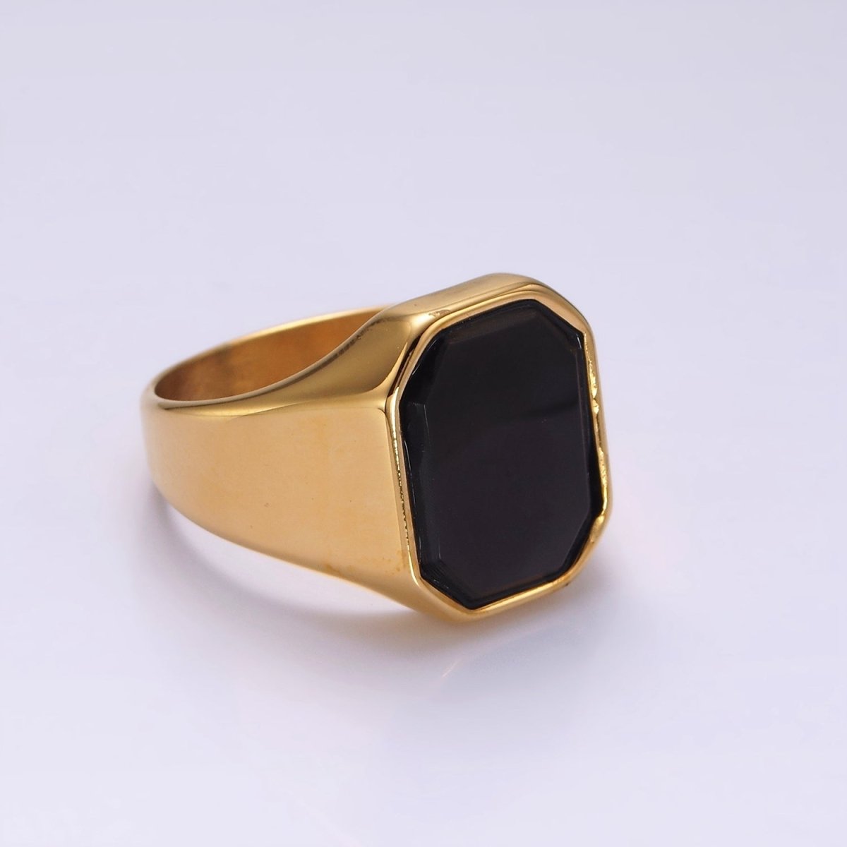 Stainless Steel Black Onyx Edged Men Signet Ring in Gold & Silver | O1249 - O1254 - DLUXCA