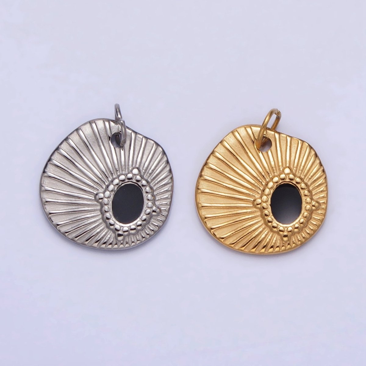 Stainless Steel Black Oval Abstract Sunburst Charm in Gold & Silver | P-1228 - DLUXCA