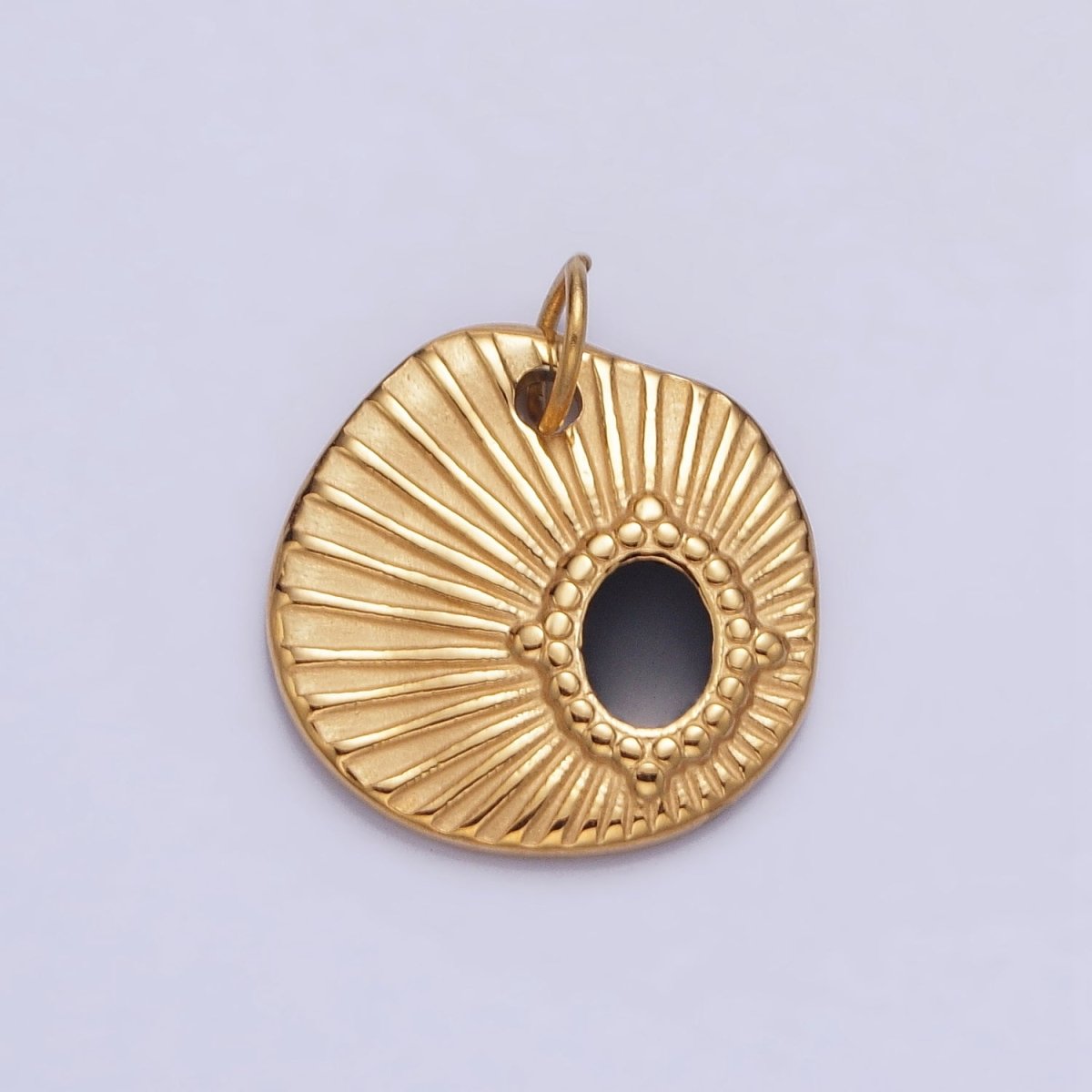 Stainless Steel Black Oval Abstract Sunburst Charm in Gold & Silver | P-1228 - DLUXCA