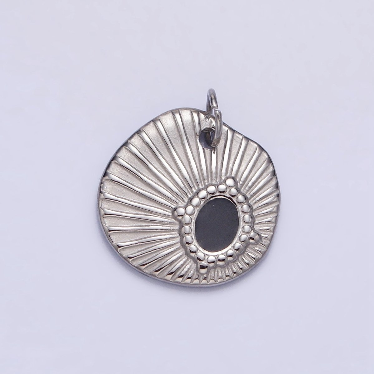 Stainless Steel Black Oval Abstract Sunburst Charm in Gold & Silver | P-1228 - DLUXCA