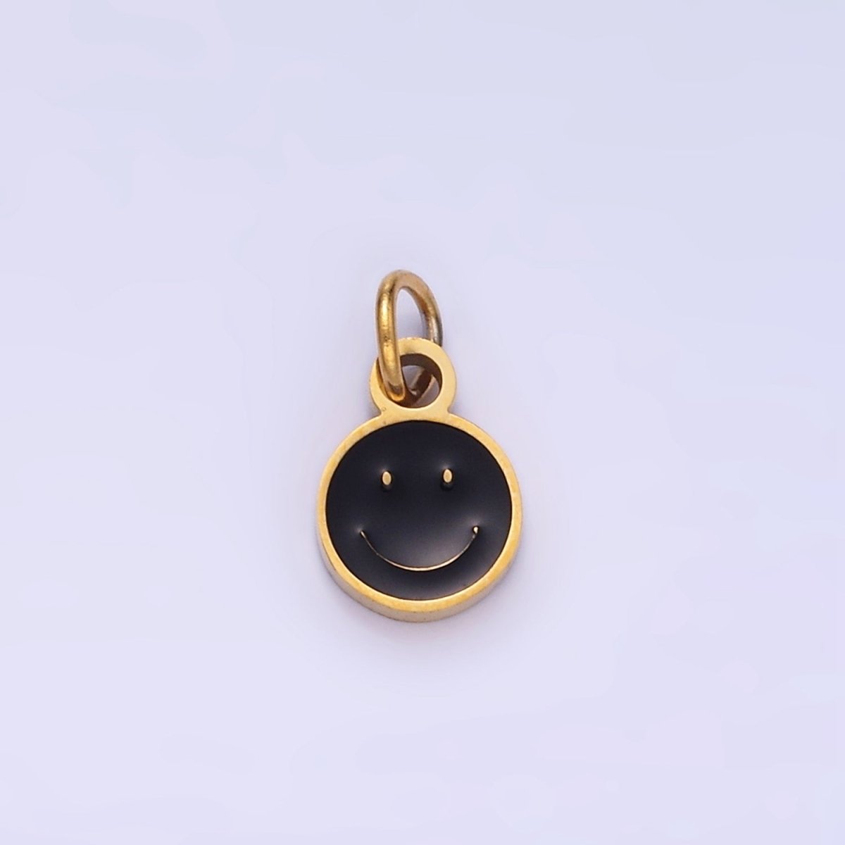 Stainless Steel Black, Pink, White Enamel Smiley Face Round Charm | P954 - DLUXCA