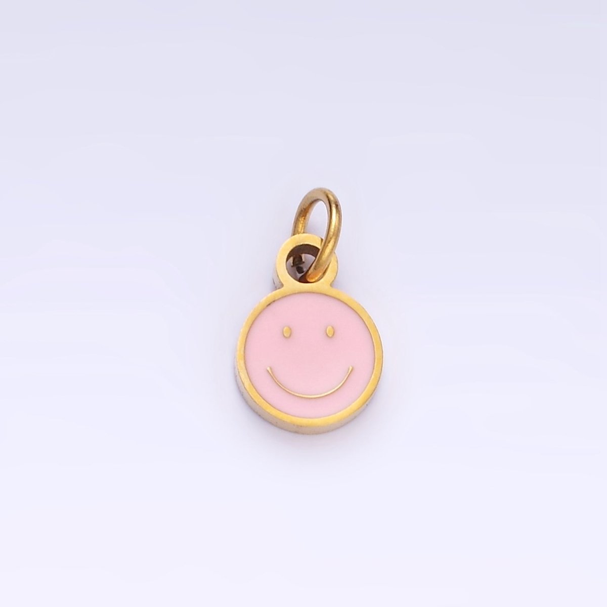 Stainless Steel Black, Pink, White Enamel Smiley Face Round Charm | P954 - DLUXCA