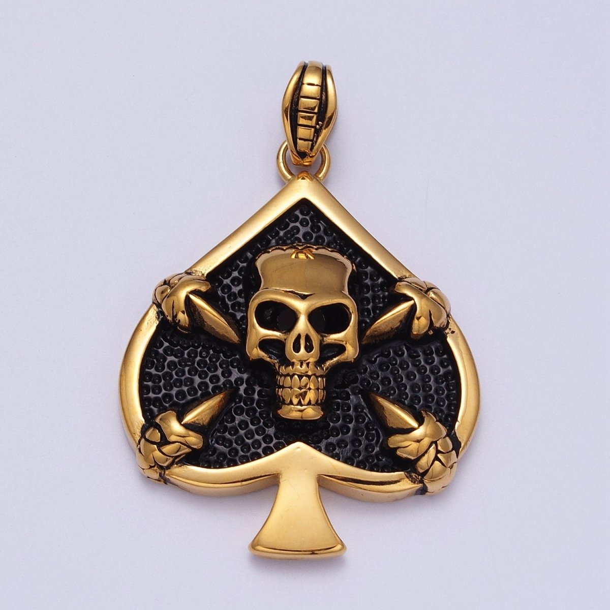 Stainless Steel Black Pirate Skull Ace of Space Pendant in Gold & Silver | J-168 X-660 - DLUXCA