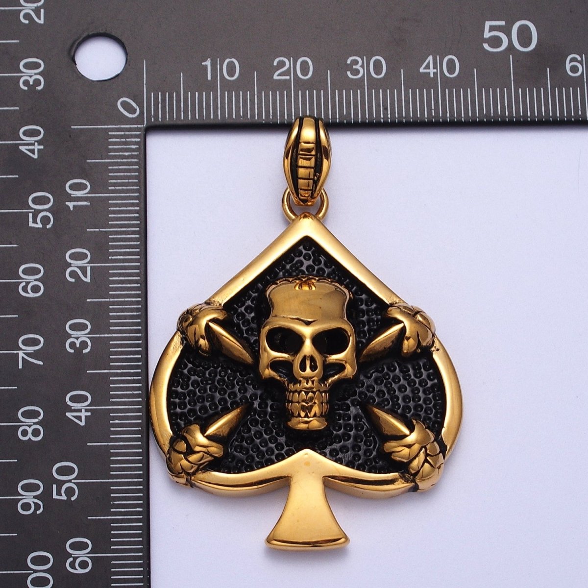 Stainless Steel Black Pirate Skull Ace of Space Pendant in Gold & Silver | J-168 X-660 - DLUXCA